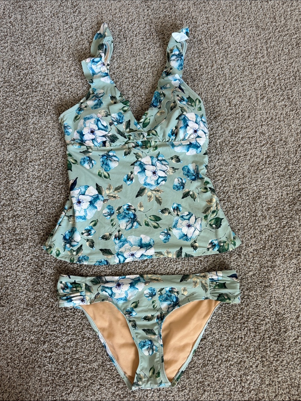 Alex Marie Green Floral Tankini Swimsuit Set -size 10
